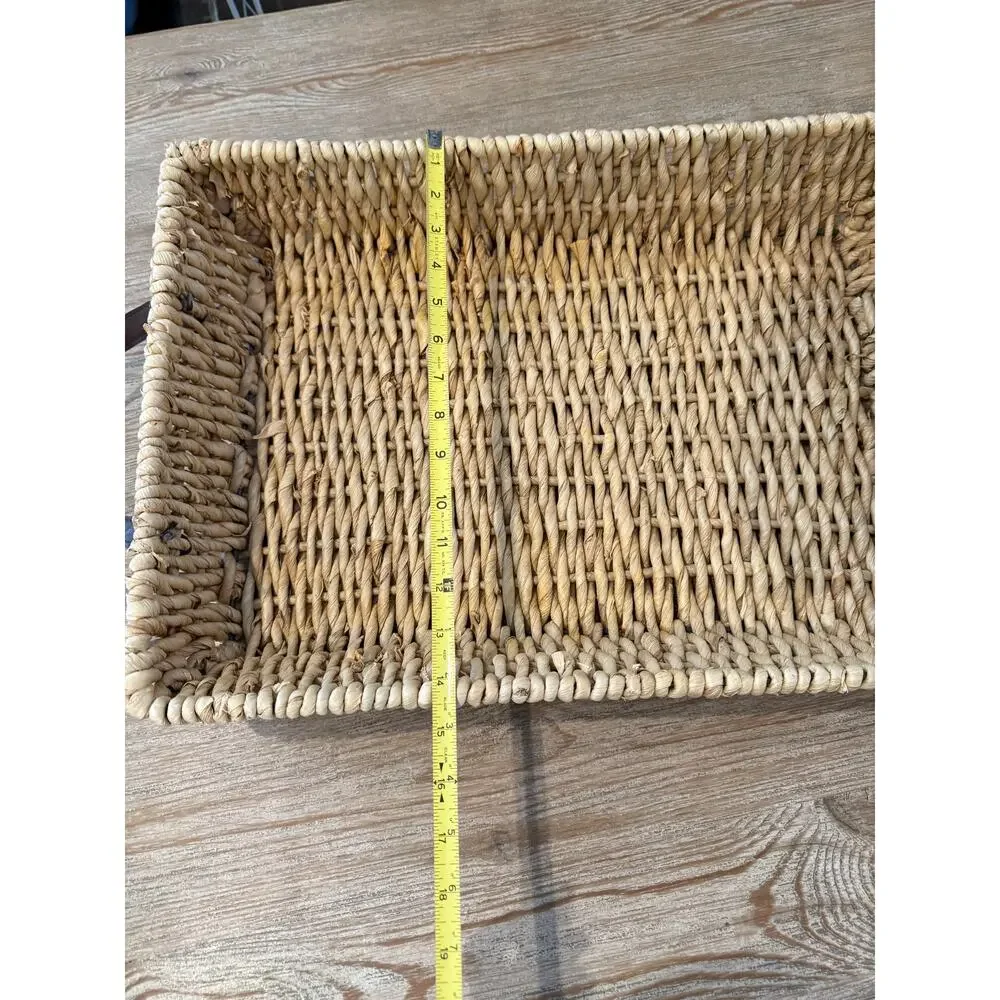 Seagrass Woven Low Rectangular Basket Faux Leather Handles